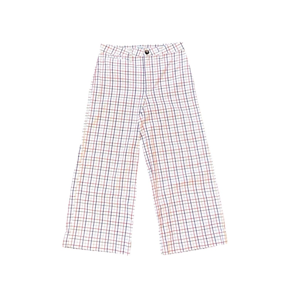 Madewell Plaid High Rise Wide‎ Leg Cropped Pants Stretch Cotton Women Size 27